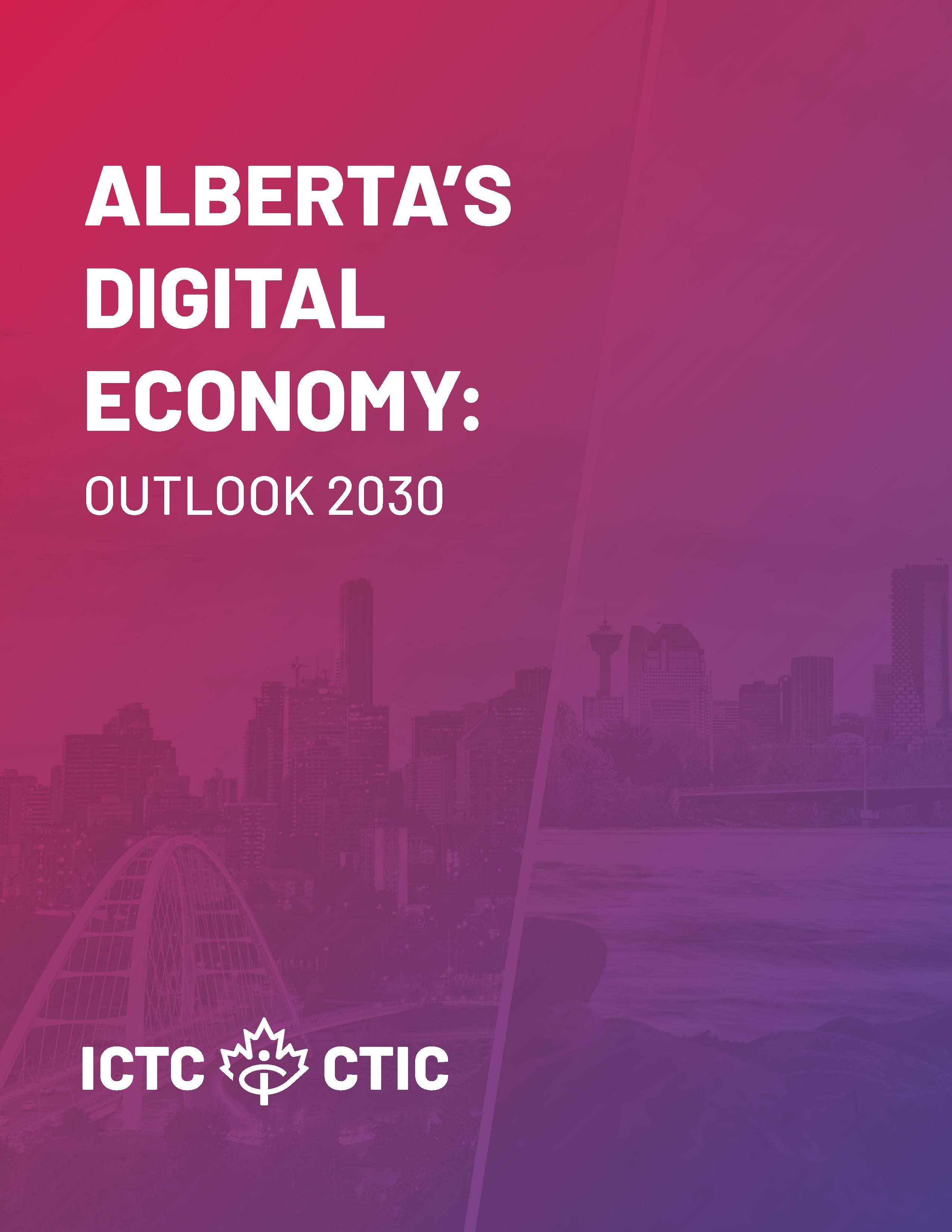 Cover of the report shows the skyline of Alberta cities with a gradient overlay.